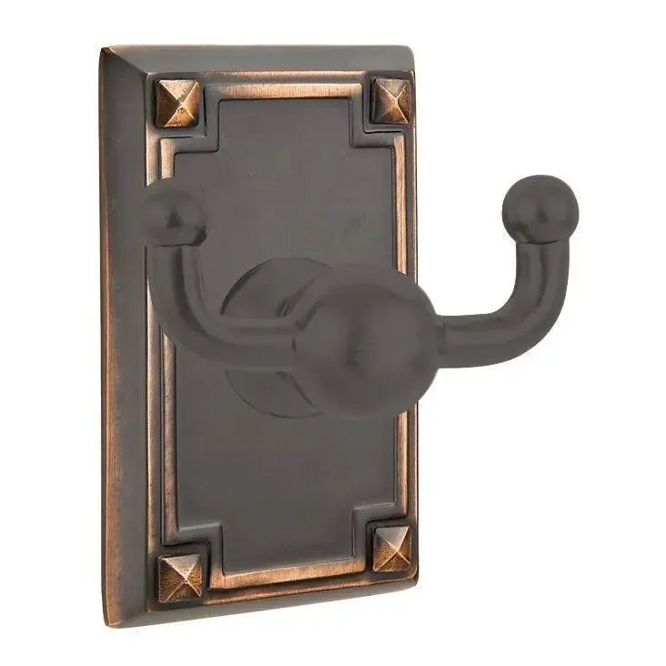 Emtek Traditional Brass Double Robe Hook With Arts & Crafts Rosette Oil Rubbed Bronze
