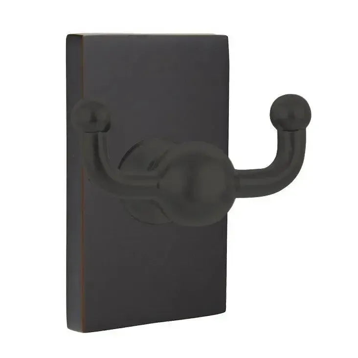 Emtek Traditional Brass Double Robe Hook With Modern Rectangular Rosette Oil Rubbed Bronze