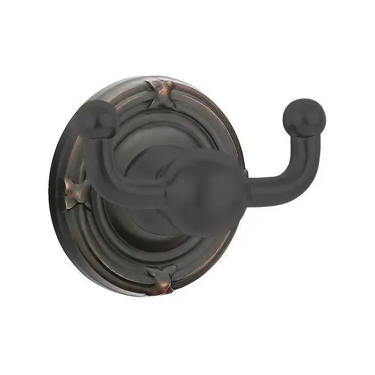 Emtek Traditional Brass Double Robe Hook With Ribbon & Reed Rosette Oil Rubbed Bronze