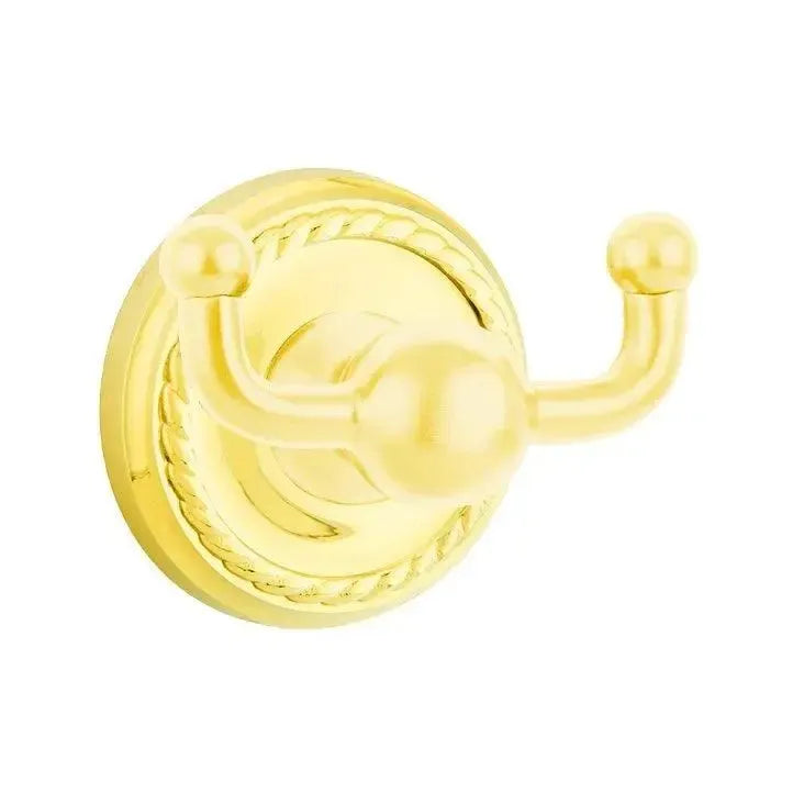 Emtek Traditional Brass Double Robe Hook With Rope Rosette Lifetime Polished Brass