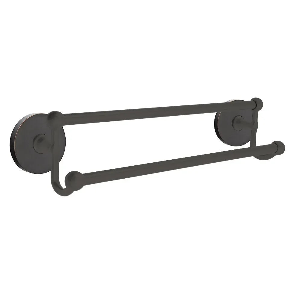 Emtek Traditional Brass Double Towel Bar with Small Disc Rosette