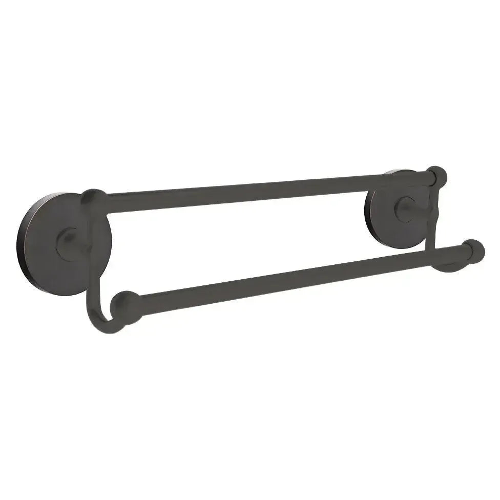 Emtek Traditional Brass Double Towel Bar with Small Disc Rosette in