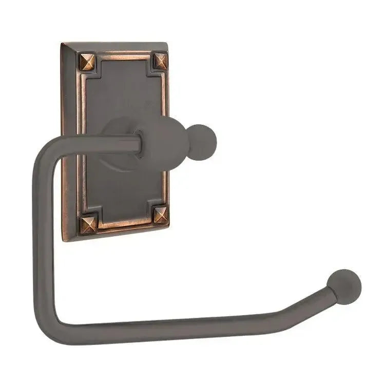 Emtek Traditional Brass Paper Holder - Bar Style with Arts & Crafts Rosette in Oil Rubbed Bronze finish