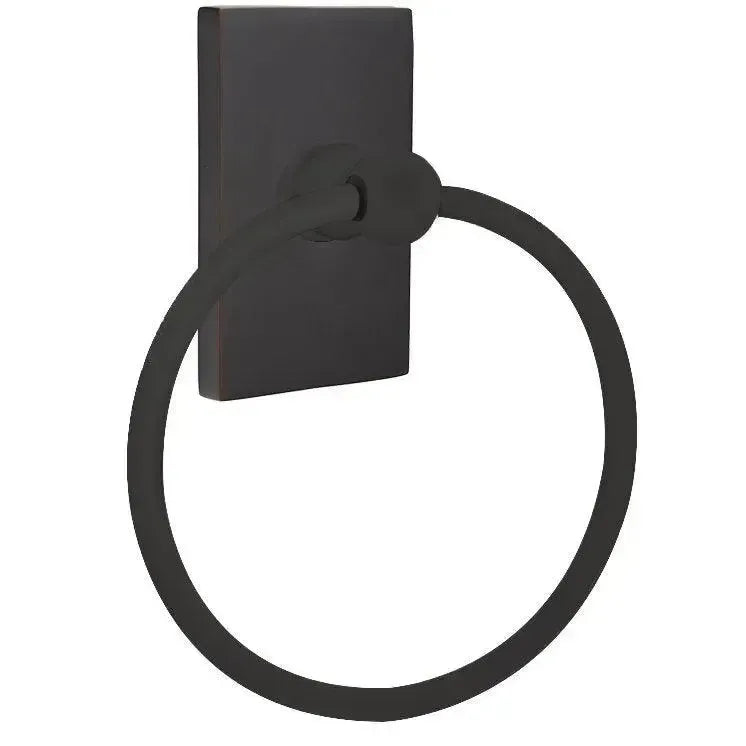 Emtek Traditional Brass Towel Ring with Modern Rectangular Rosette Oil Rubbed Bronze