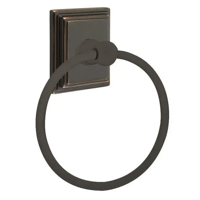 Emtek Traditional Brass Towel Ring with Wilshire Rosette in Oil Rubbed Bronze finish