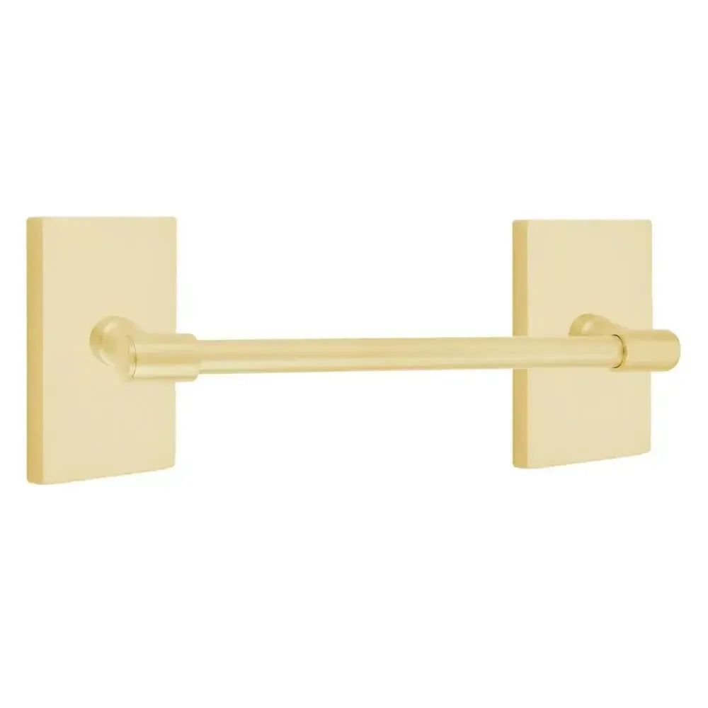 Emtek Transitional Brass Towel Bar with Modern Rectangular Rosette in