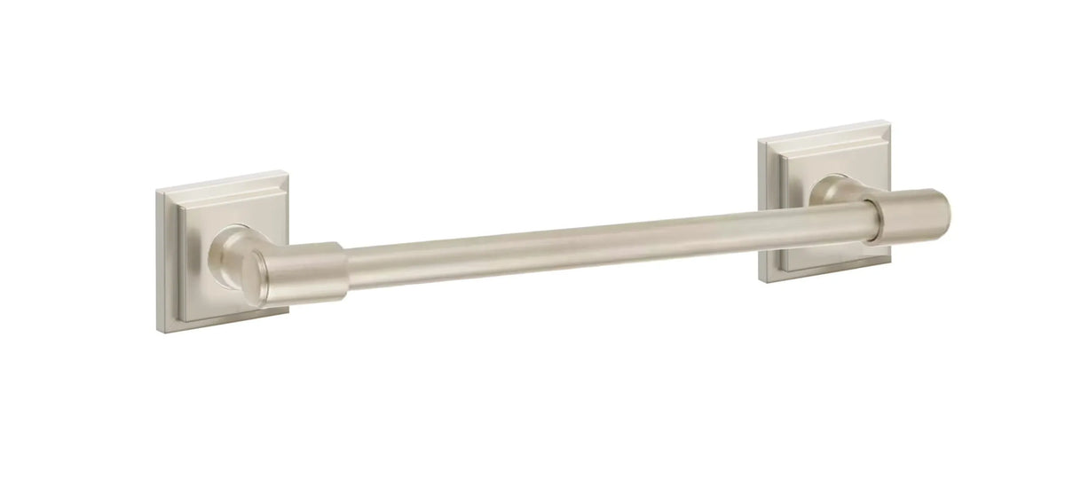 Emtek Transitional Brass Towel Bar with Step Square Rosette in Satin Nickel finish