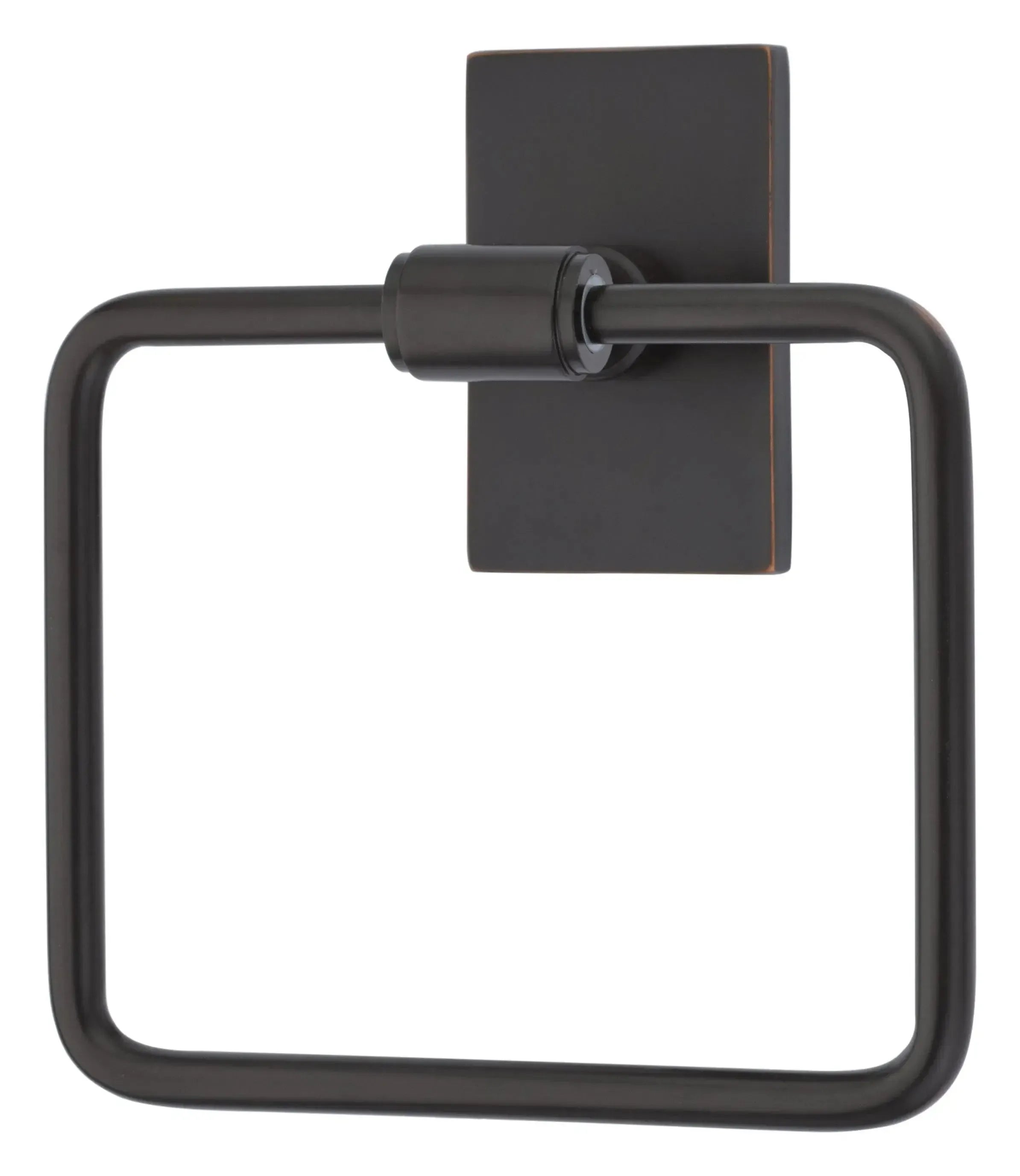 Emtek Transitional Brass Towel Ring with Modern Rectangular Rosette in Oil Rubbed Bronze finish