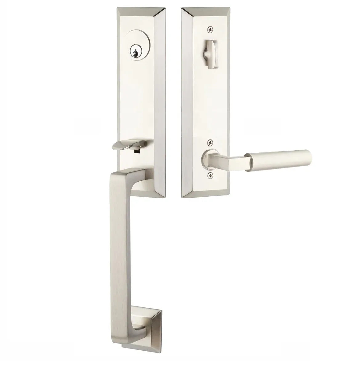 Emtek Transitional Heritage Monolithic Handleset with Hercules Lever in Satin Nickel finish