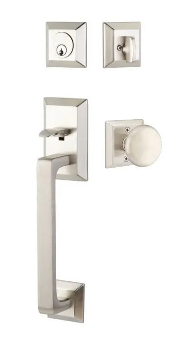 Emtek Transitional Heritage Sectional Handleset with Providence Knob in Satin Nickel finish