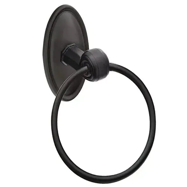 Emtek Tuscany Bronze Towel Ring With #14 Rosette in Flat Black Bronze Patina finish