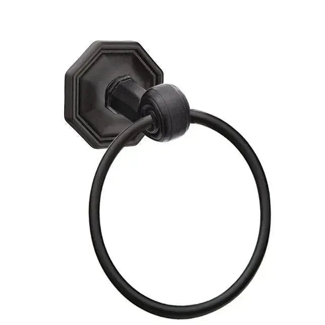 Emtek Tuscany Bronze Towel Ring With #15 Rosette Flat Black Bronze Patina