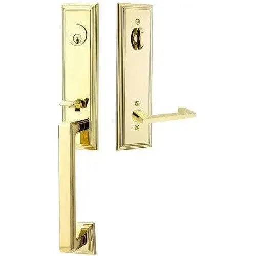 Emtek Wilshire Tubular Entrance Handleset With Argos Lever in Unlacquered Brass finish