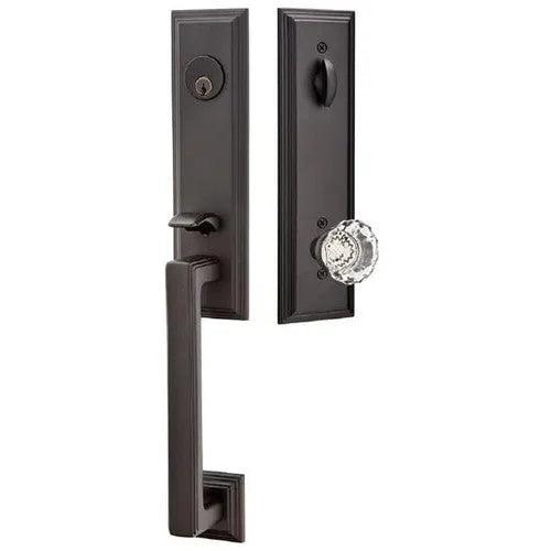 Emtek Wilshire Tubular Entrance Handleset With Astoria Clear Knob Oil Rubbed Bronze