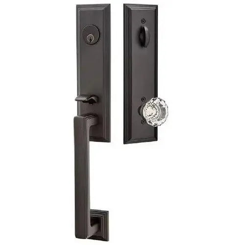 EmtekEmtek Wilshire Tubular Entrance Handleset With Astoria Clear Knob in