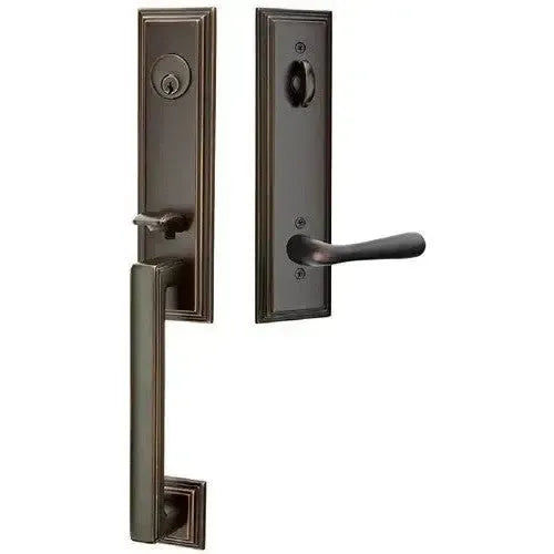 Emtek Wilshire Tubular Entrance Handleset With Basel Lever in Oil Rubbed Bronze finish
