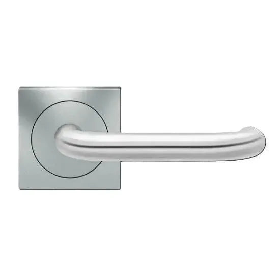 Karcher Design Crete Passage Lever with Square 3 Piece Rosette-2 ⅜″ Backset in Satin Stainless Steel finish