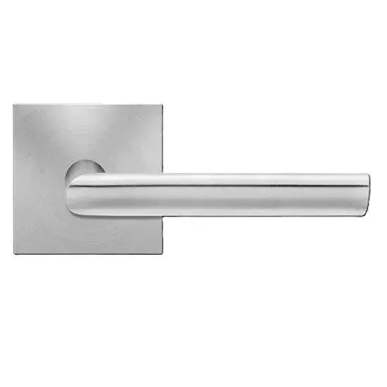 Karcher Design Cyprus Passage Lever with Square Plan Design Rosette-2 ⅜″ Backset in Satin Stainless Steel finish