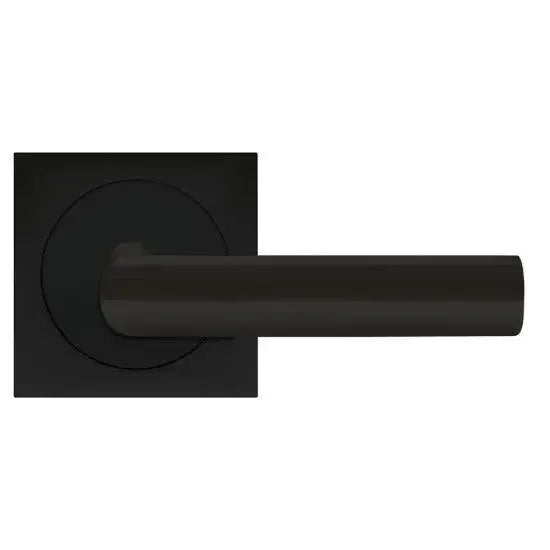 Karcher Design Iceland Privacy Lever with Square 3 Piece Rosette-2 ⅜″ Backset in Cosmos Black finish
