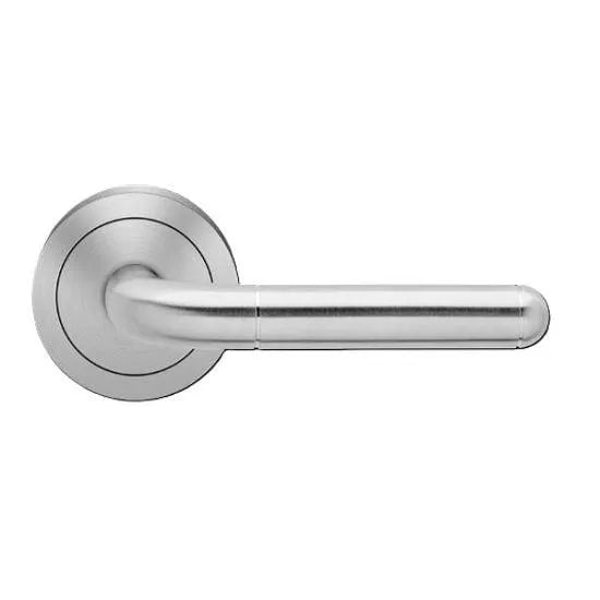The Karcher Lignano Steel Right Handed Half Dummy Lever with Round 3 Piece Rosette in Satin Stainless Steel finish