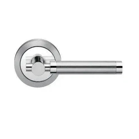 Karcher Design New York Lever with Round 3 Piece Rosette in Polished and Satin Stainless Steel finish