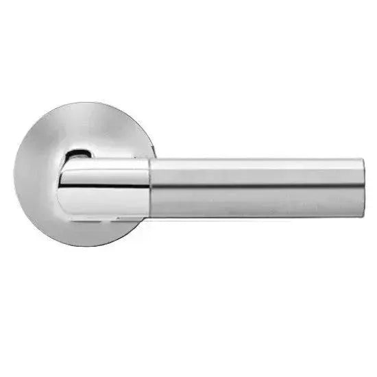 Karcher Design Oregon Lever with Round Plan Design Rosette in Polished and Satin Stainless Steel finish