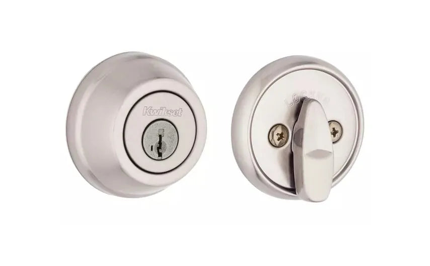 The Kwikset Kwikset 780 Single Cylinder Deadbolt With SmartKey in Satin Nickel finish.