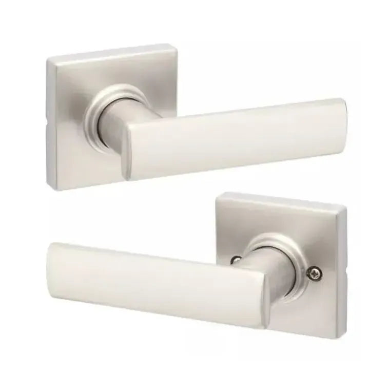 Kwikset Breton Lever with Square Rosette in Satin Nickel finish