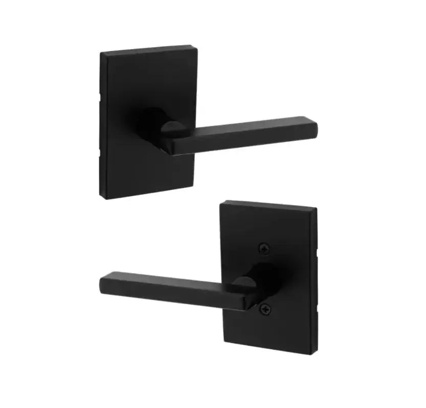 Kwikset Halifax Lever with Rectangle Rosette in Matte Black finish