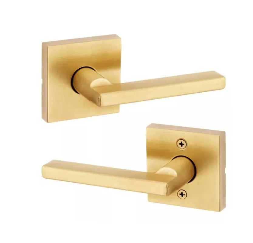 Kwikset Halifax Lever with Square Rosette Satin Brass