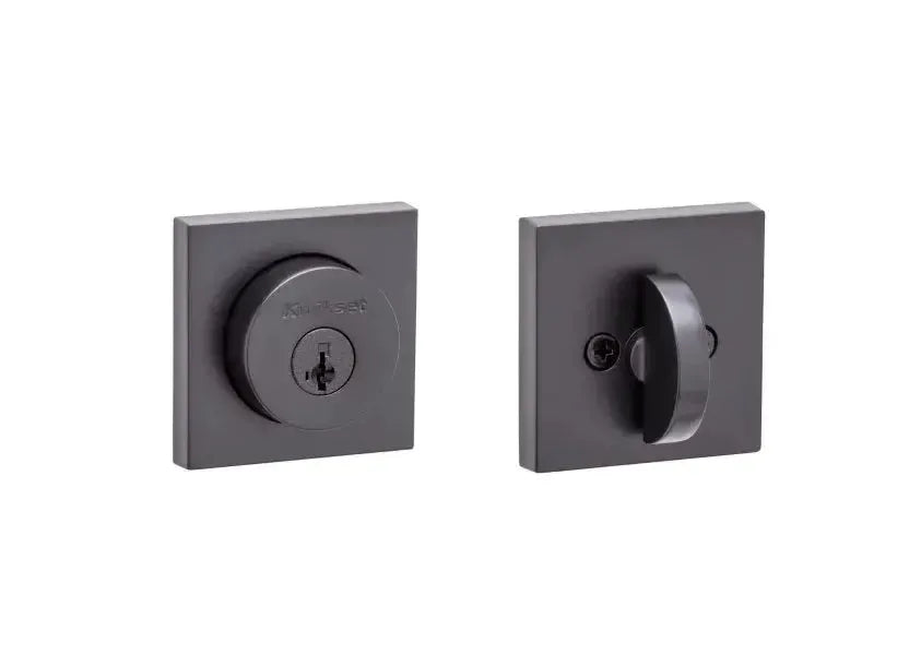 Kwikset Halifax Square Rosette Single Cylinder Deadbolt With SmartKey in Matte Black finish