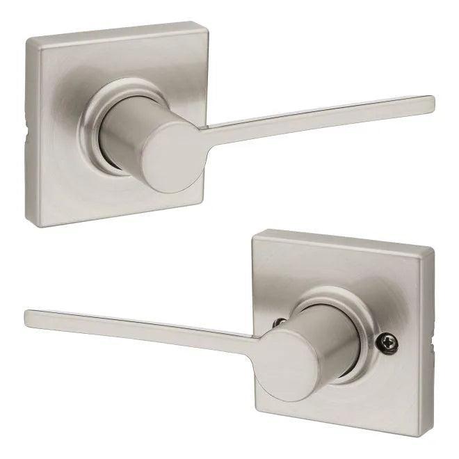 Kwikset Ladera Passage Lever With Square Rosette Satin Nickel