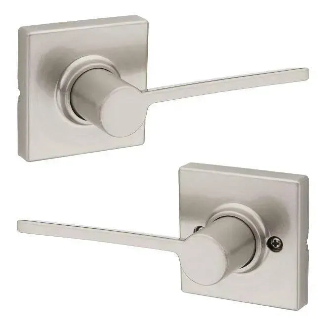 Kwikset Ladera Passage Lever With Square Rosette in Satin Nickel finish