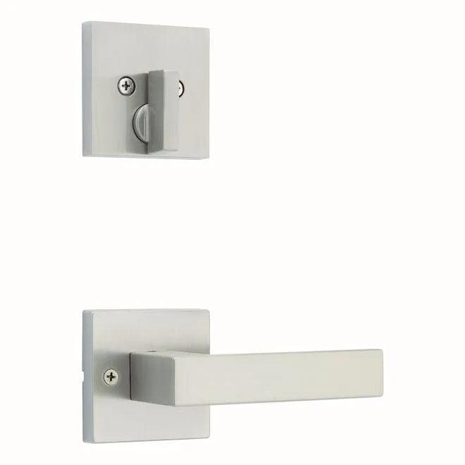 Kwikset Single Cylinder Interior Singapore Lever Trim With Square Rosette - Exterior Trim Sold Separately in Satin Nickel finish