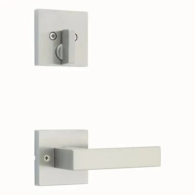 Kwikset Single Cylinder Interior Singapore Lever Trim With Square Rosette - Exterior Trim Sold Separately Satin Nickel