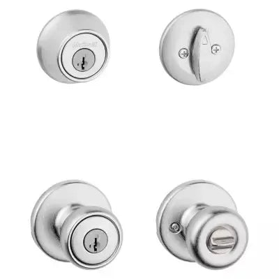 Kwikset Tylo SmartKey Single Cylinder Knobset and Deadbolt Combo Pack in Satin Chrome finish