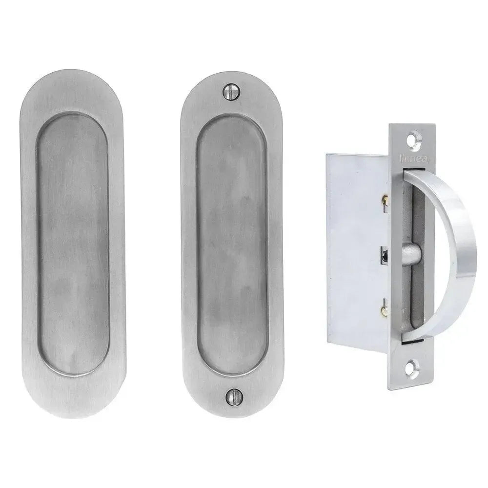 Linnea PL160R Round Full Dummy Pocket Door Pull | Stainless Steel in Satin Stainless Steel finish