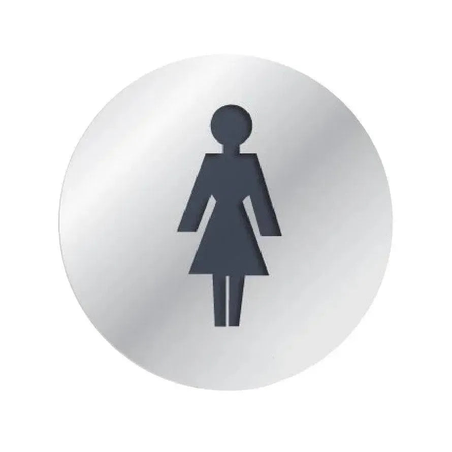 Linnea Round Female Restroom Sign in Polished Stainless Steel finish