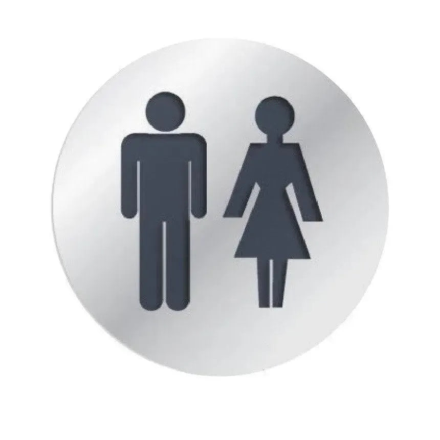 Linnea Round Unisex Restroom Sign in Polished Stainless Steel finish