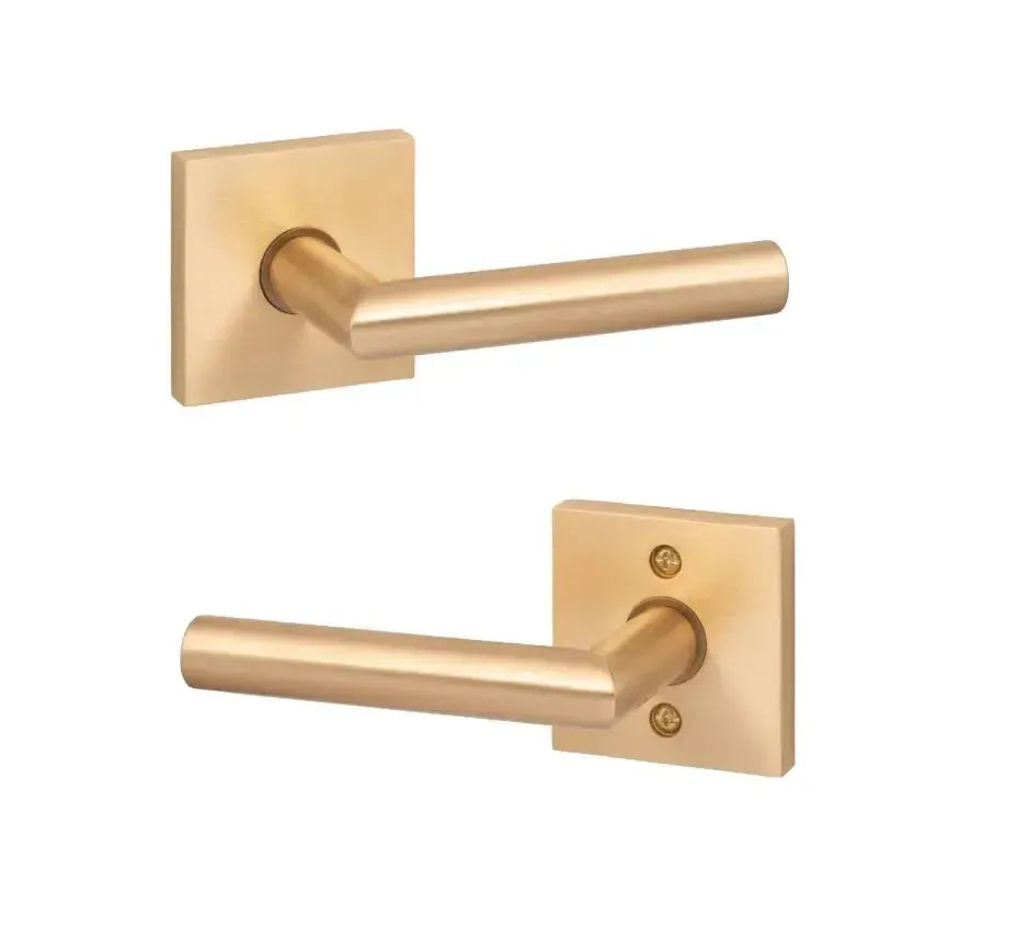 Ridgecrest Hanover 28° Lever with Square Rosette in Satin Brass finish