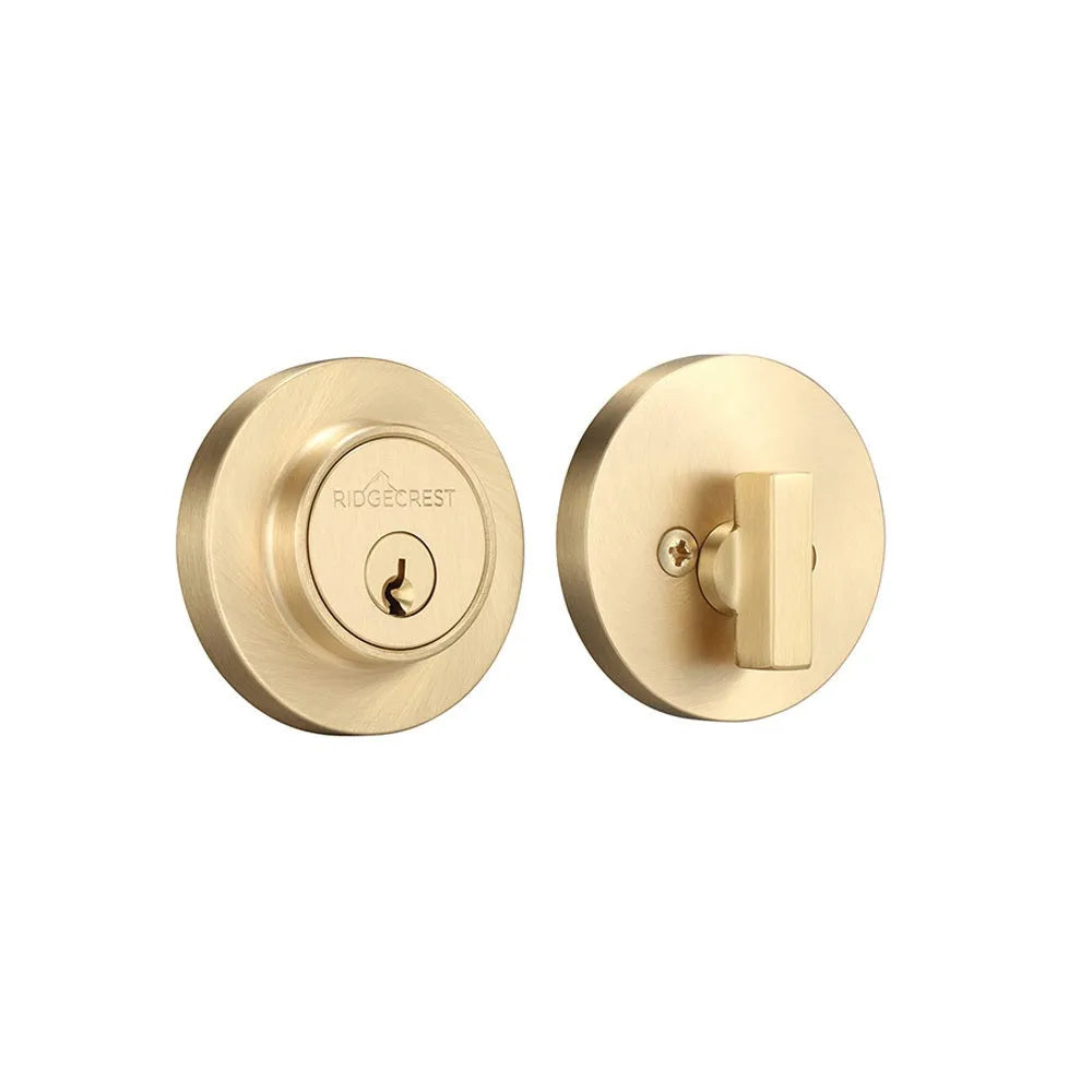 Ridgecrest Round Mountain Deadbolt in Satin Brass finish