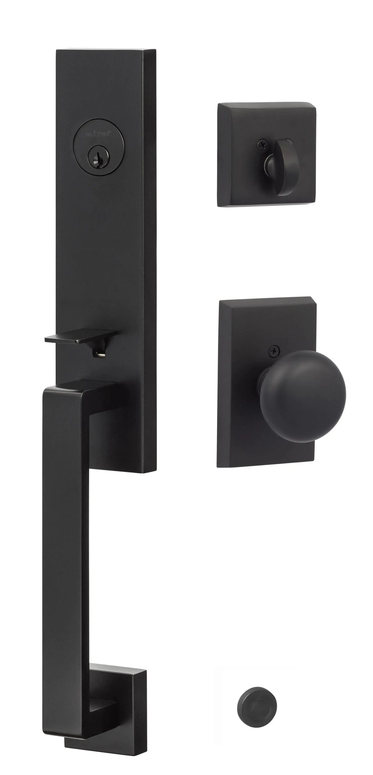 Ridgecrest Turin Handleset with Oakley Knob Handleset Trim in Flat Black finish
