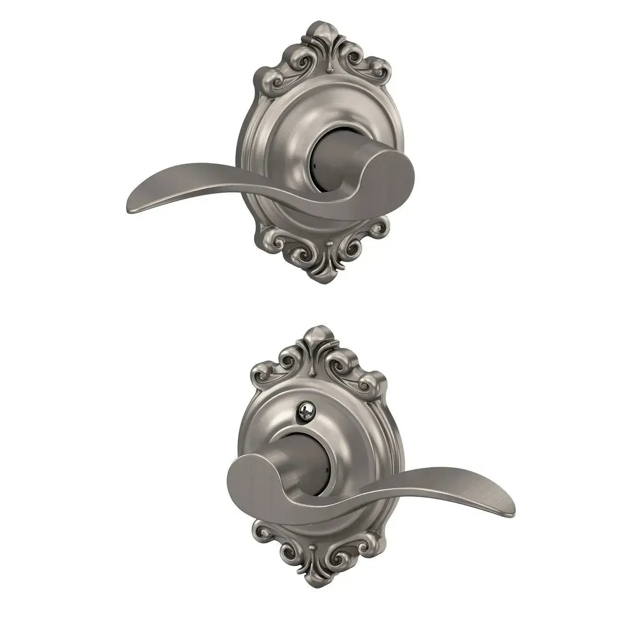 Schlage Accent Lever with Brookshire Rosette in Satin Nickel finish