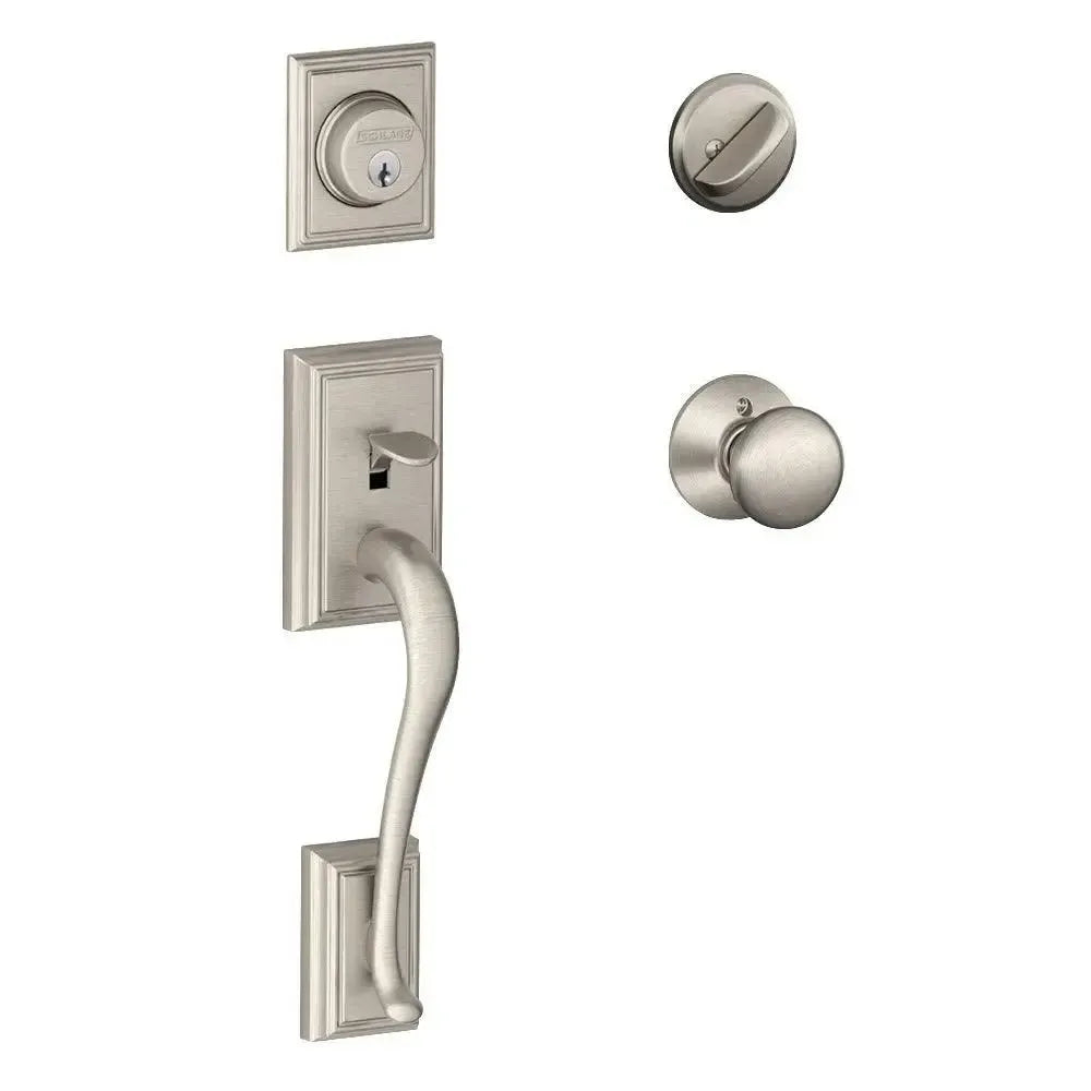 Schlage Addison Single Cylinder Handleset with Plymouth Knob in Satin Nickel finish
