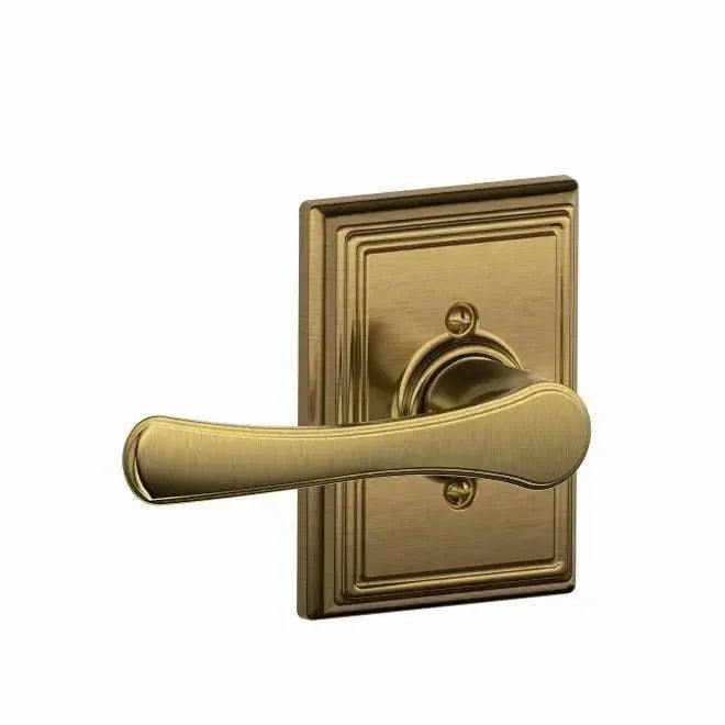 Schlage Avila Lever with Addison Rosette in Antique Brass finish