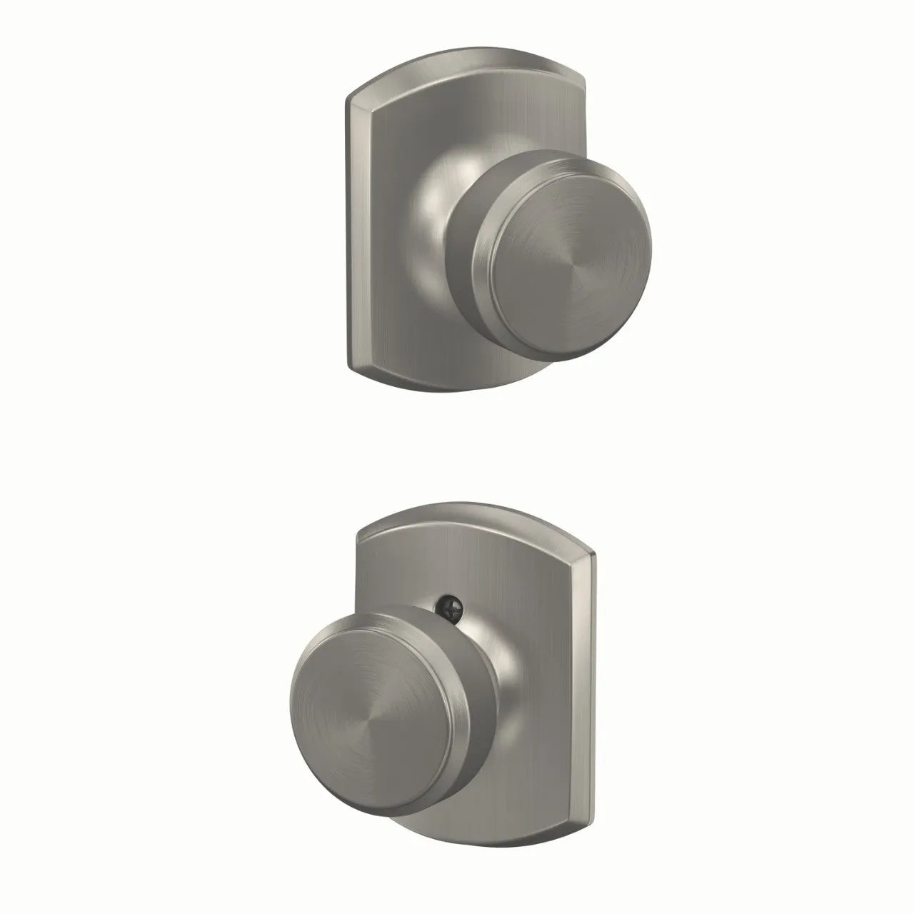 Schlage Bowery Knob with Greenwich Rosette Satin Nickel
