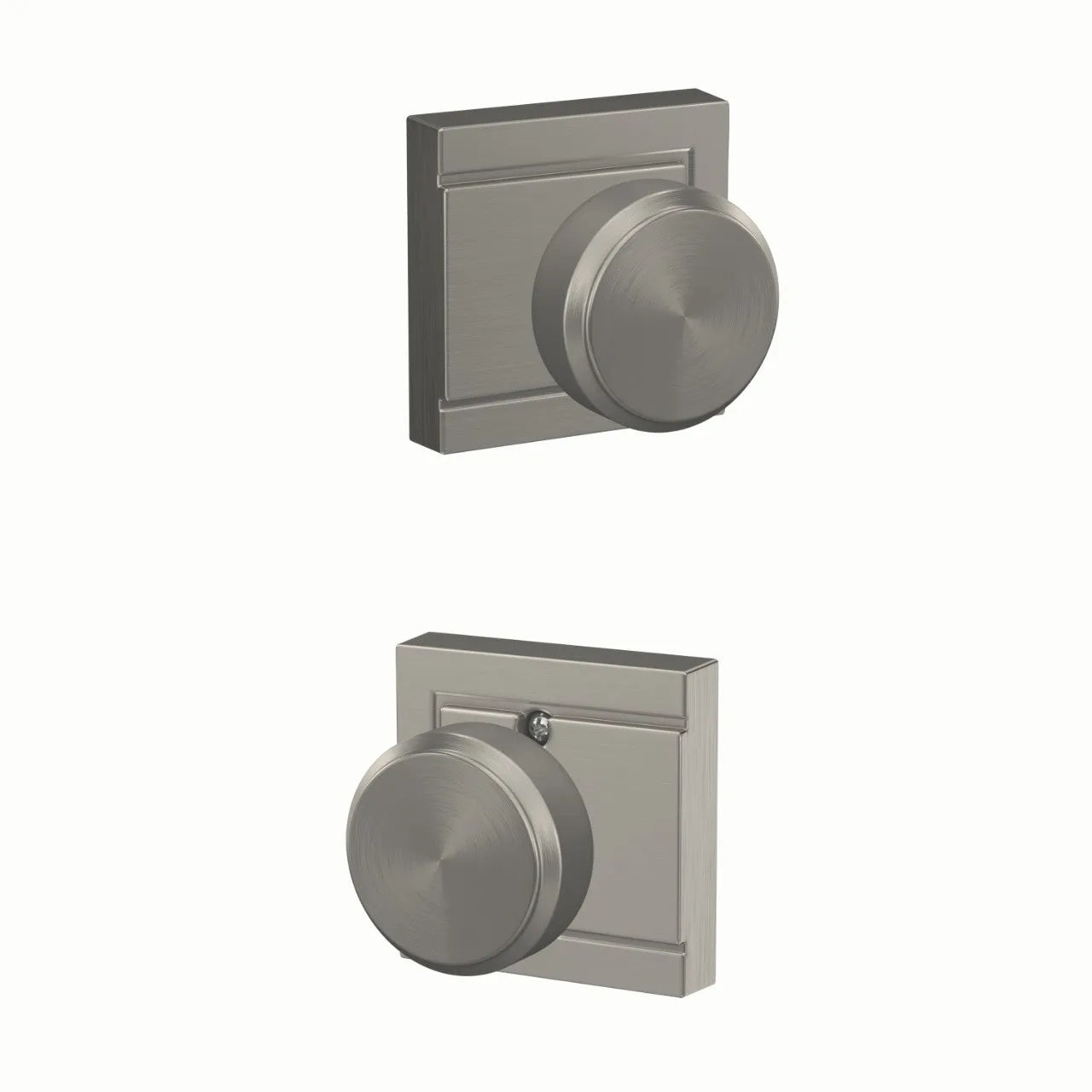 Schlage Bowery Knob with Upland Rosette Satin Nickel