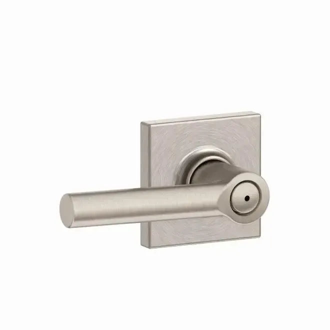Schlage Broadway Privacy Lever With Collins Rosette in Satin Nickel finish
