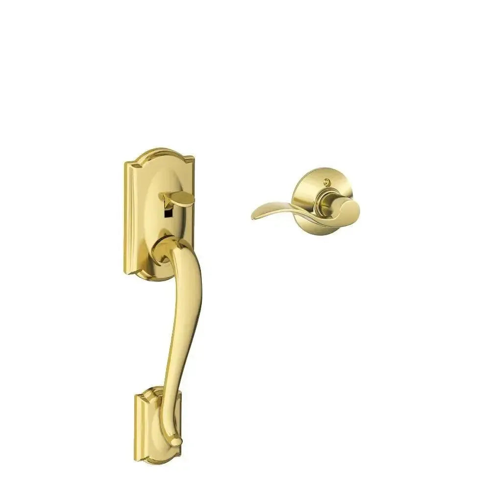 Schlage Camelot Bottom Half Handleset with Accent Lever in Lifetime Brass finish