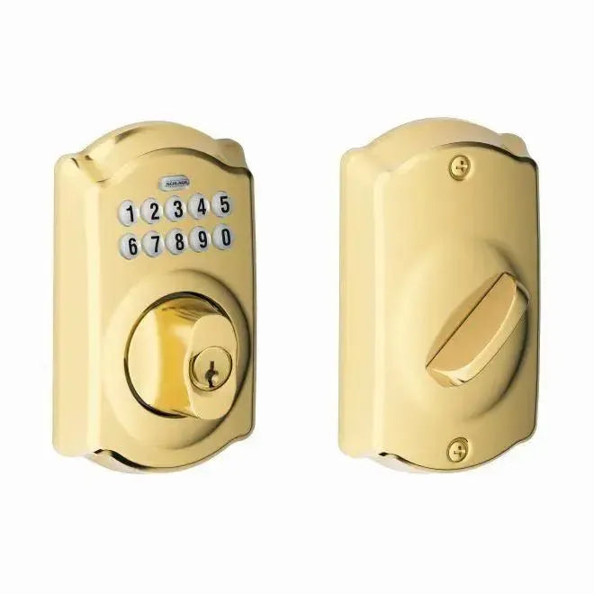 SchlageSchlage Camelot Electronic Keypad Deadbolt in Lifetime Brass